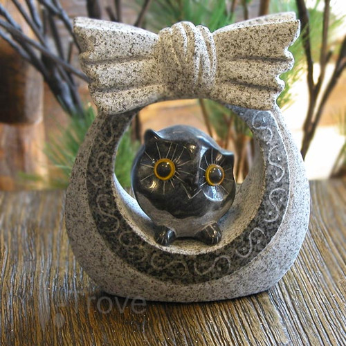 Granite Owl in Basket Black 15cm