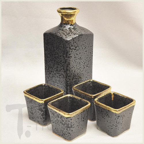 24 Karat Gold and Black Sake Set