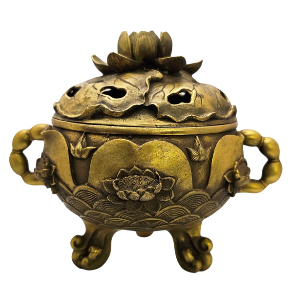 Original Solid Brass Casting Metal Lotus Incense Burner