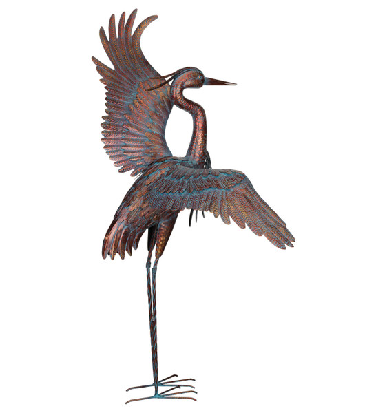 Outdoor metal 48" Dancing Heron with Copper Patina Finish