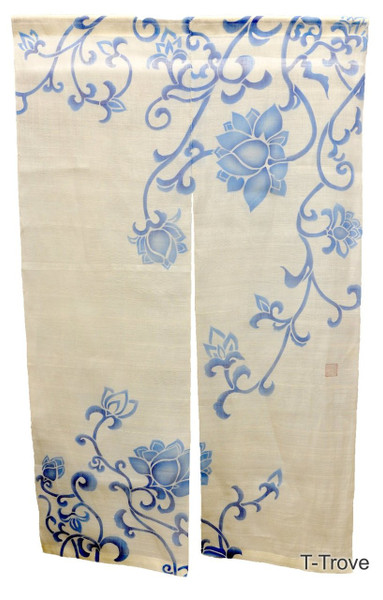 Blue Lotus Blossom Linen Noren