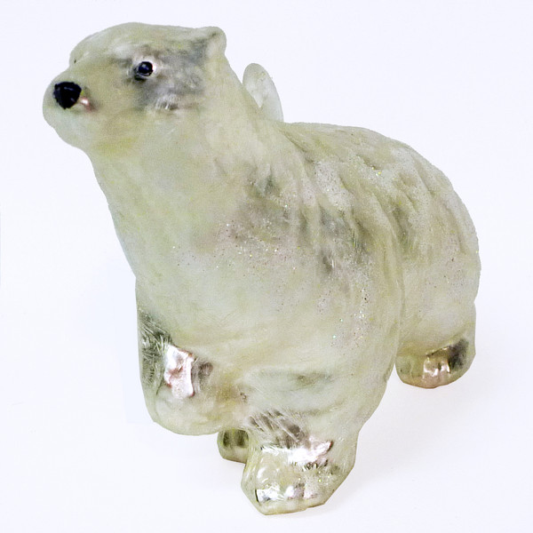 Glass Polar Bear Ornament in Silvery White