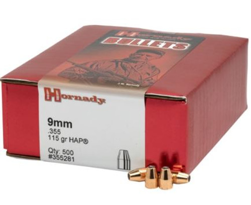 Hornady 9mm .355 115 Gr HAP Bullet 500 Ct 355281-090255706864 Hornady 9mm .355 115 Gr HAP Bullet 500 Ct 355281-090255706864