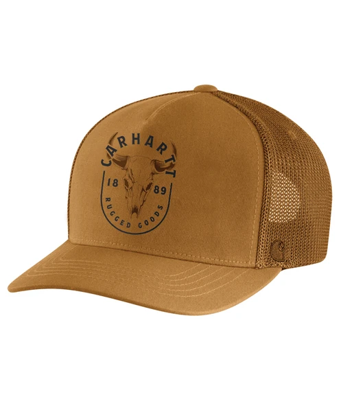Men's Canvas Mesh-Back Skull Graphic Cap