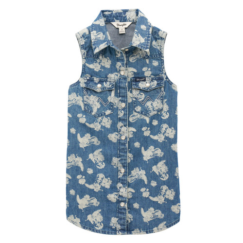 Girls Sleeveless Denim Snap Shirt