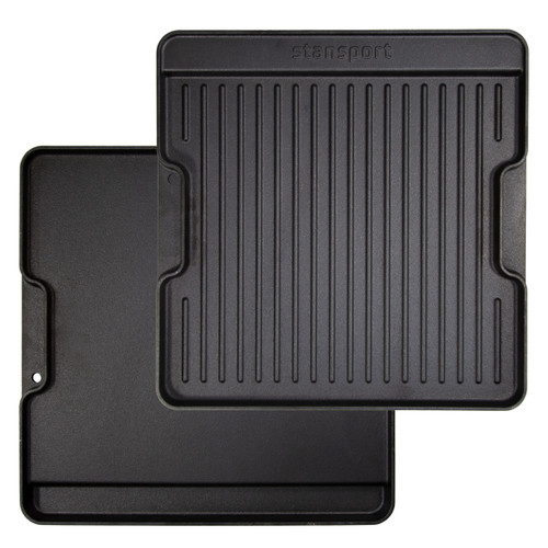 Stansport Pre-Seasoned Double Sided Cast Iron Griddle with Built in Grease Trap