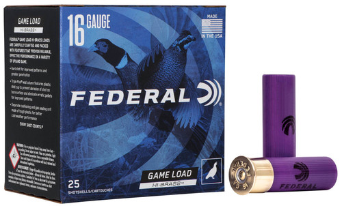 Federal Game Load Upland Hi-Brass, 16 Gauge, 4 Shot, 2-3/4 in, 1 1/8 oz - 25 Rounds