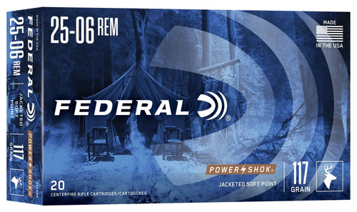 Federal Power-Shok Rifle, 25-06 Rem, 117 Grain, Jacketed Soft Point - 20 Rounds