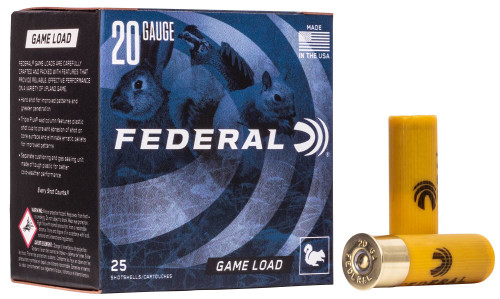 Federal Game Load Upland, 20 Gauge, 8 Shot, 2-3/4 in, 7/8 oz - 25 Rounds