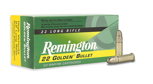 Remington 22 Golden Bullet, 22 LR, 40 Grain, Brass Plated Round Nose, 1280 fps - 50 Rounds