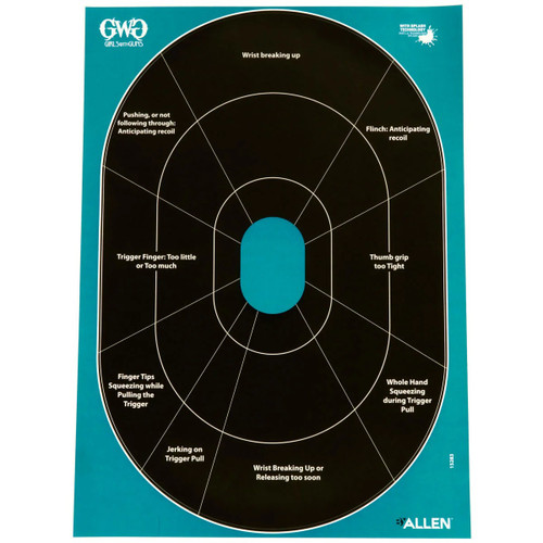Allen Adhesive Splash Reactive Paper Shooting Targets, Handgun Trainer, 12"W x 18"H, 5-Pack, Black/Teal