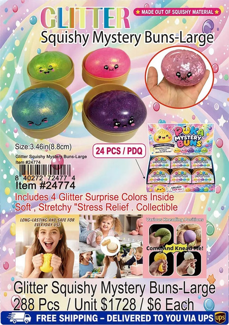 Puka Creations Glitter Squishy Buns-Large