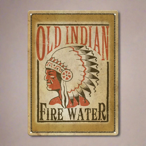 Rivers Edge Gifts Tin Sign 12in x 17in-Old Indian Fire Water