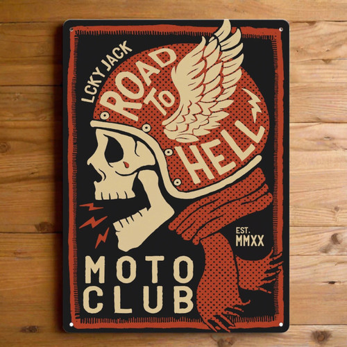 Rivers Edge Gifts Tin Sign 12in x 17in-Skull Moto Club