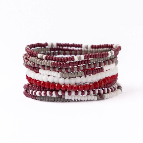 ink+alloy Game Day Beaded 10 Strand Stretch Bracelet Set Maroon + White