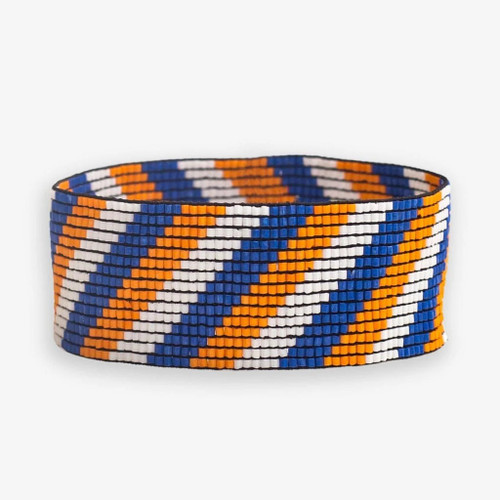 ink+alloy Kenzie Game Day Diagonal Stripes Beaded Stretch Bracelet Blue and Orange