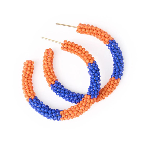 ink+alloy Game Day Beaded Color Block Hoop Earrings Blue + Orange
