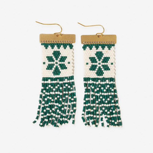ink+alloy Lauren Fair Isle Holiday Beaded Fringe Earrings Green