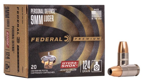 P9HS1 FEDERAL 9MM LUGER 124GR HYDRA-SHOK JHP 20 RN-029465088330
