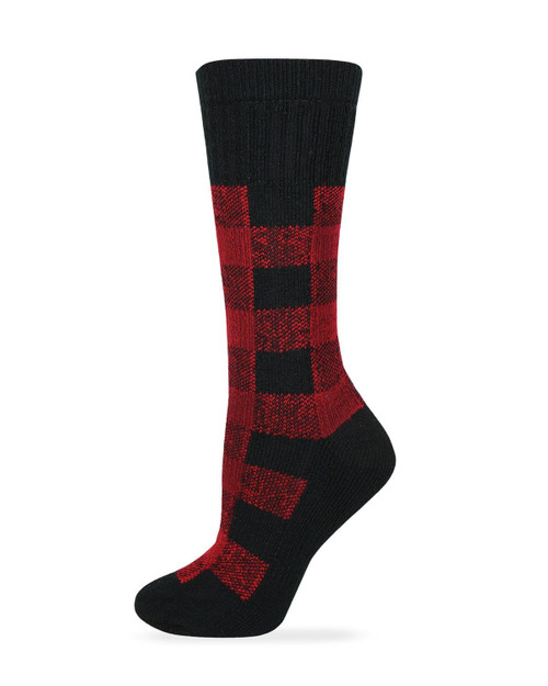 Wise Blend Ladies Merino Wool Blend Plaid Pattern Cushion Socks 1 Pair - Red