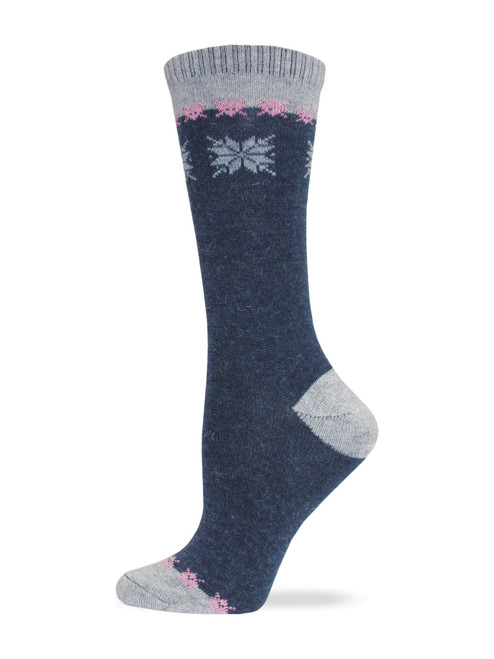 Wise Blend Ladies Angora Snow Flake Crew Socks 1 Pair - Denim