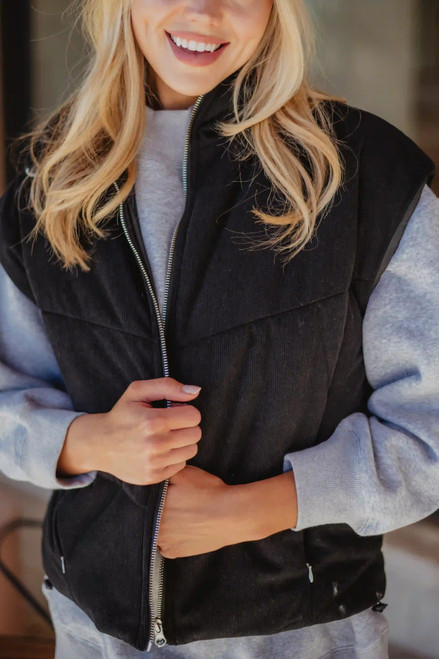 KATYDID COLLECTION Black Corduroy Zipper Puffer Vest KDC-VST-19_BLK