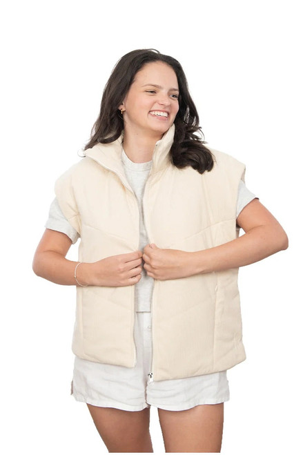 KATYDID COLLECTION Off White Corduroy Puffer Vest KDC-VST-19_WHT