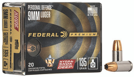 P9HSD1 FEDERAL 9MM LUGER 135GR HYDRA-SHOK DEEP HP-604544637083