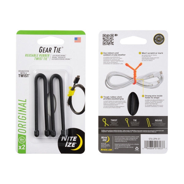 Nite Ize Gear Tie® Reusable Rubber Twist Tie™ - Black
