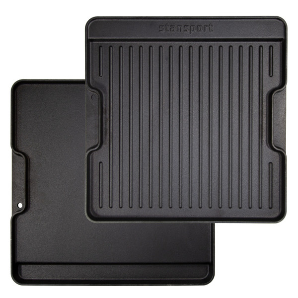 Stansport Pre-Seasoned Double Sided Cast Iron Griddle with Built in Grease Trap