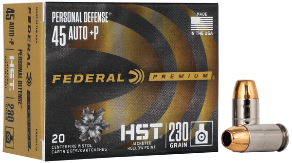 Federal Personal Defense HST, 45 Auto +P, 230 Grain, HST Jacketed Hollow Point - 20 Rounds