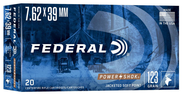 Federal Power-Shok Rifle, 7.62x39, 123 Grain, Jacketed Soft Point - 20 Rounds