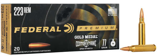 Federal Gold Medal CenterStrike, 223 Rem, 77 Grain, Centerstrike Open Tipped Match - 20 Rounds