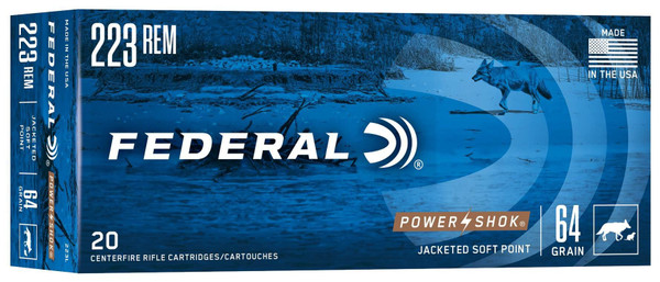 Federal Power-Shok Rifle, 223 Rem, 64 Grain, Jacketed Soft Point - 20 Rounds