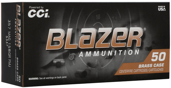 CCI Blazer Brass, 357 Magnum, 158 Grain, Full Metal Jacket Flat Nose, 1250 fps - 50 Rounds