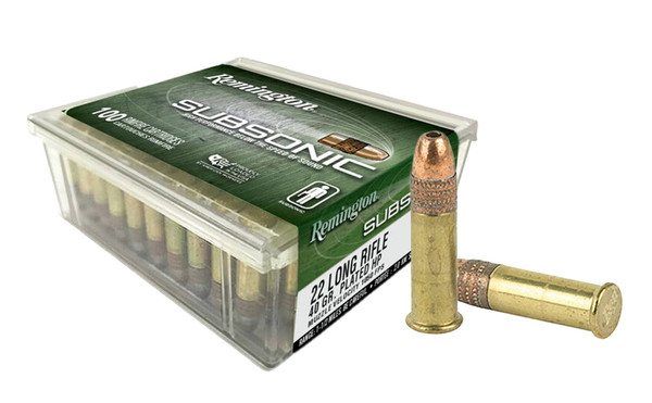Remington Subsonic Rimfire, 22 LR, 40 Grain, Copper Plated Hollow Point, 1050 fps - 100 Rounds