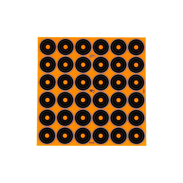 Allen Adhesive Splash Reactive Paper Shooting Targets, 1" Bullseye, 36 Targets Per Sheet, 12-Sheets, Black/Orange