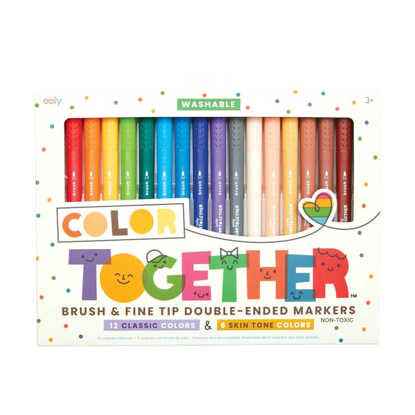 Ooly Color Together Double-Ended Markers - Brush & Fine Tip - Set of 18