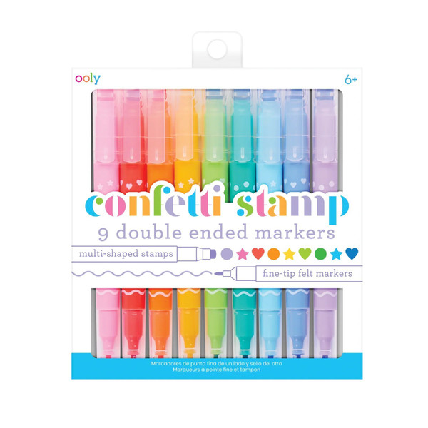 Ooly Confetti Stamp Double-Ended Markers - Stamp & Fine Tip - Set of 9
