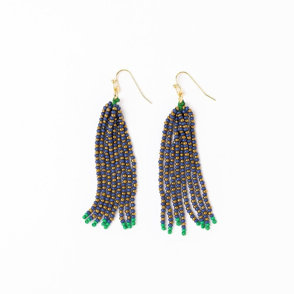 ink+alloy Game Day Tassel Seed Bead Earrings Blue, Gold, + Green
