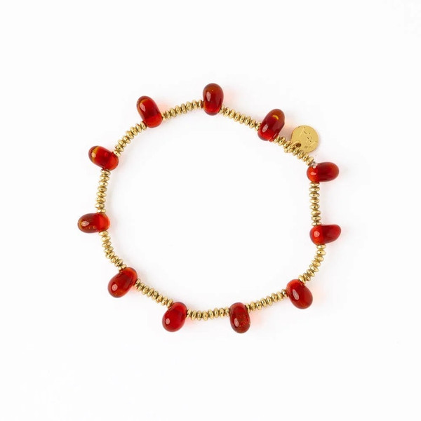 ink+alloy Hope Brass Stretch Bracelet With Glass Beads Red
