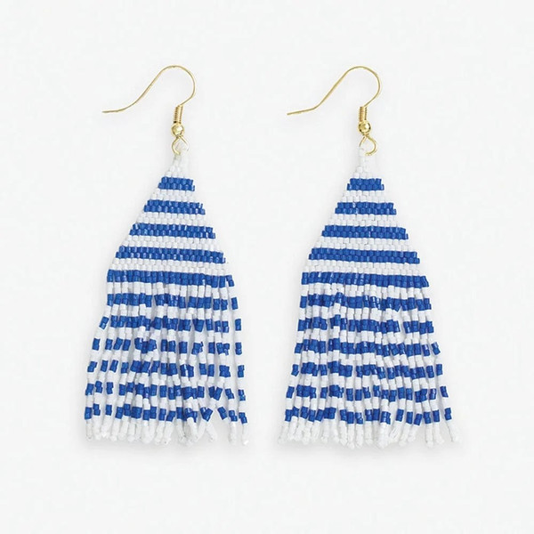 ink+alloy Lexie Game Day Horizontal Stripes Beaded Fringe Earrings Blue and White