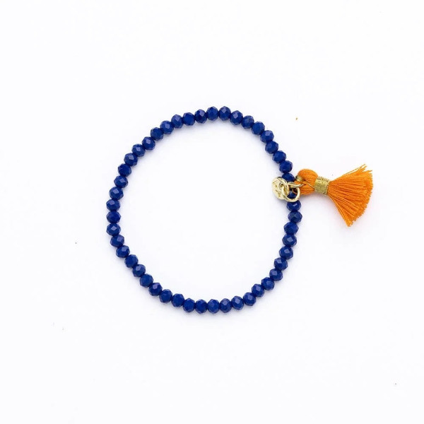 ink+alloy Game Day Crystal Stretch Bracelet With Tassel Blue + Orange