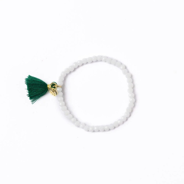 ink+alloy Game Day Crystal Stretch Bracelet With Tassel Green + White