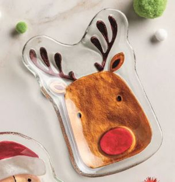CHRISTMAS GLASS TIDBIT PLTE-reindeer -25-198981030137
