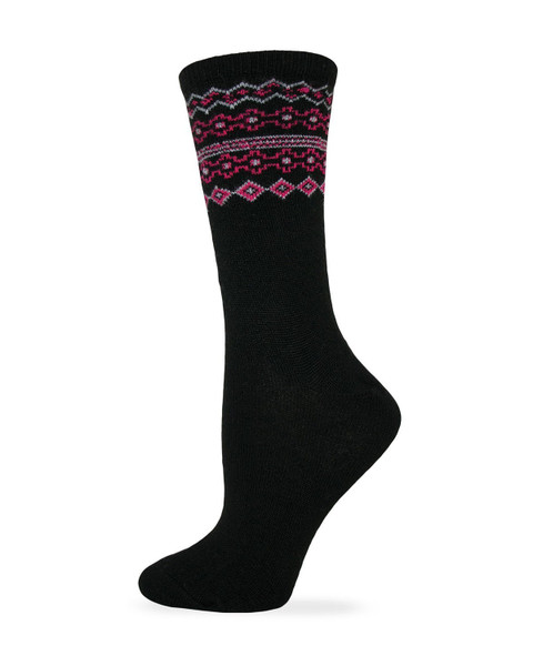 Wise Blend Ladies Fairisle Pattern Crew Sock 1 Pair - Black