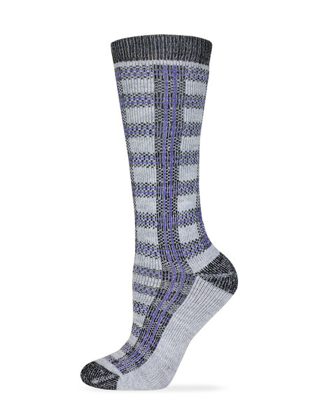 Wise Blend Ladies Merino Wool Blend Plaid Socks 1 Pair - Grey