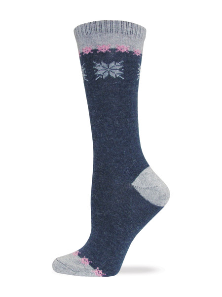 Wise Blend Ladies Angora Snow Flake Crew Socks 1 Pair - Denim
