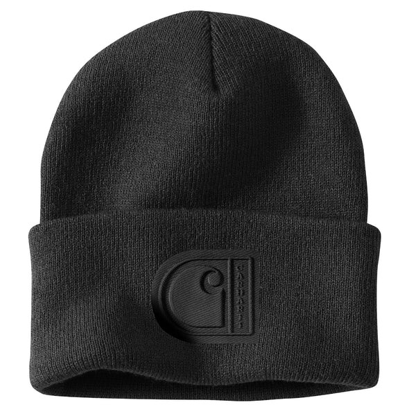 107190-N04OS Knit Cuffed C Patch Beanie Black -25-197219839573