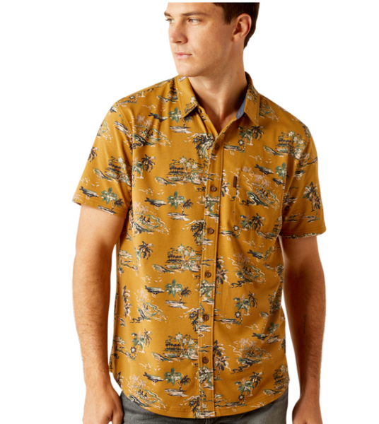 10058839 SML R MOCHA MNS Retro Button Down Shirt-2-197318420160